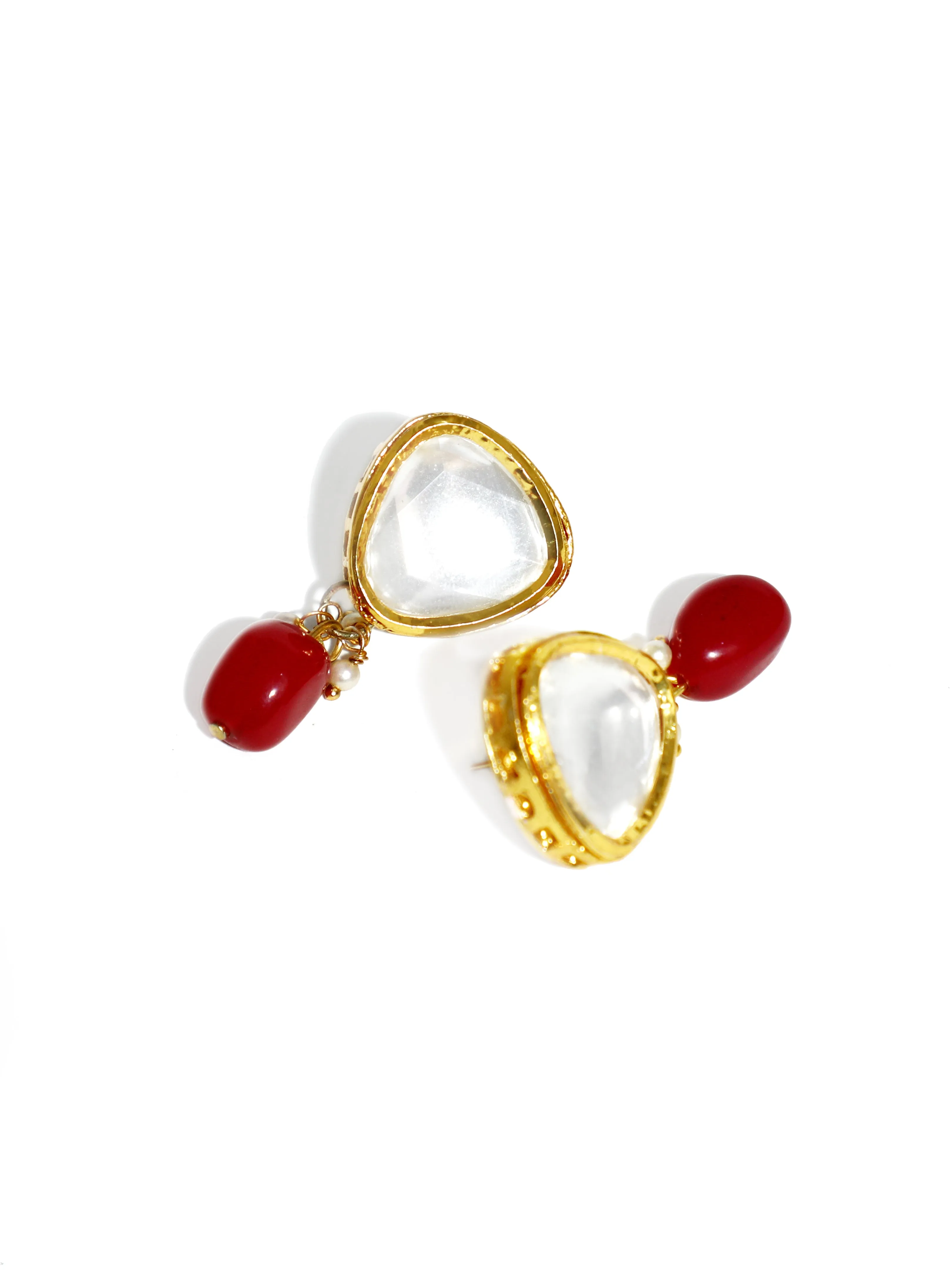Traditional Gold Plated Red Beads Polki Kundan Necklace Set