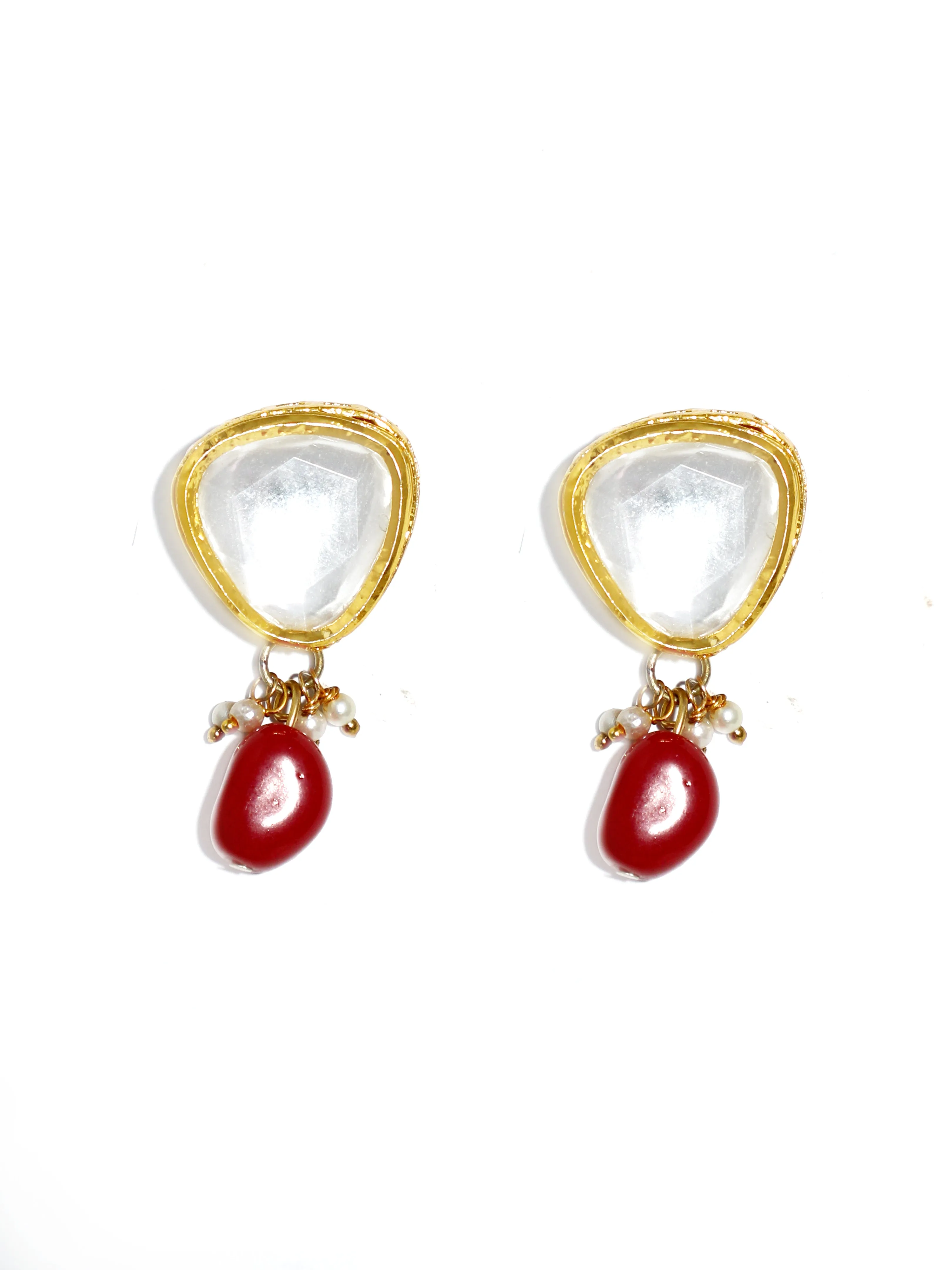 Traditional Gold Plated Red Beads Polki Kundan Necklace Set