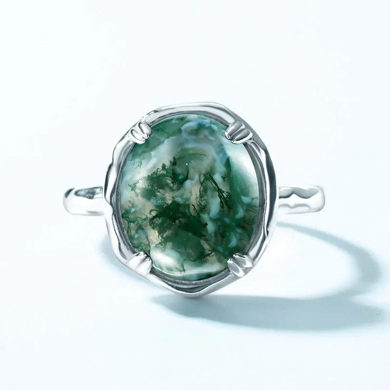 Trendolla Claw Prong Moss Agate Engagement Ring