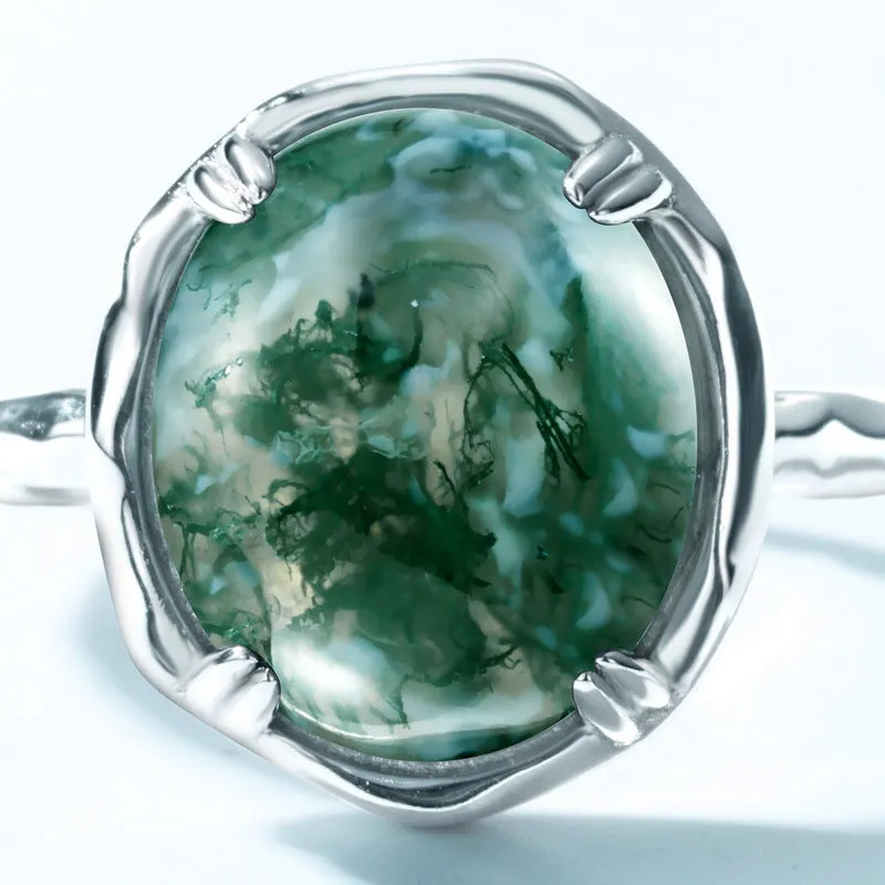 Trendolla Claw Prong Moss Agate Engagement Ring