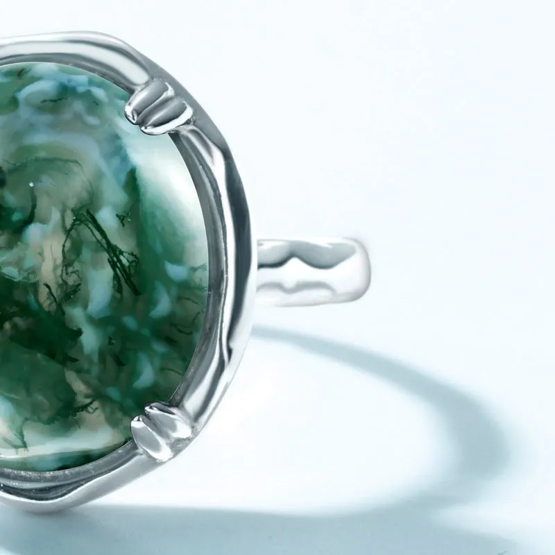 Trendolla Claw Prong Moss Agate Engagement Ring
