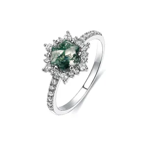 Trendolla Hexagon Cut Moss Agate Engagement Ring