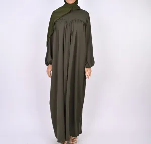 Turkish Style Abaya With Pleats - Green