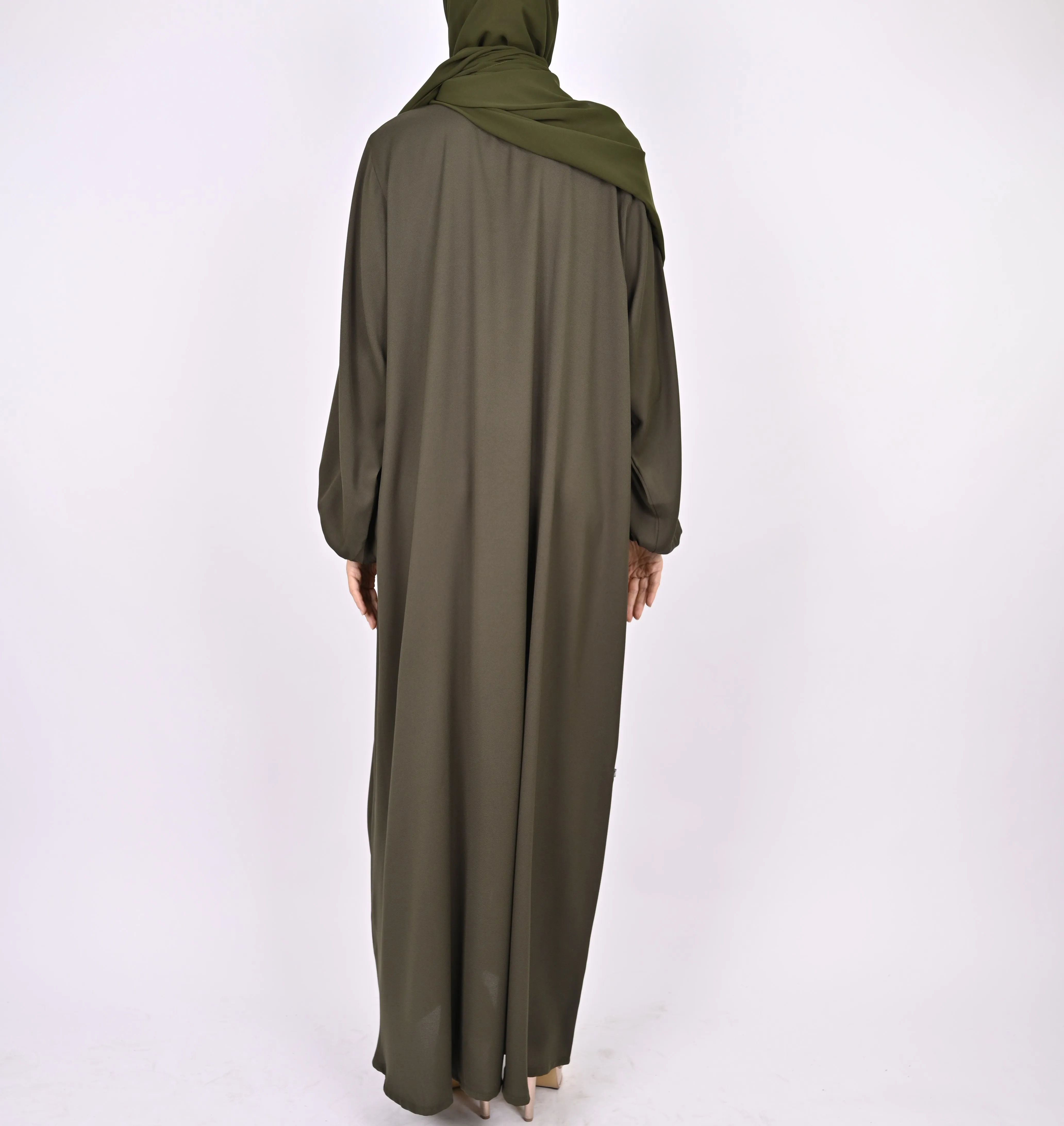 Turkish Style Abaya With Pleats - Green