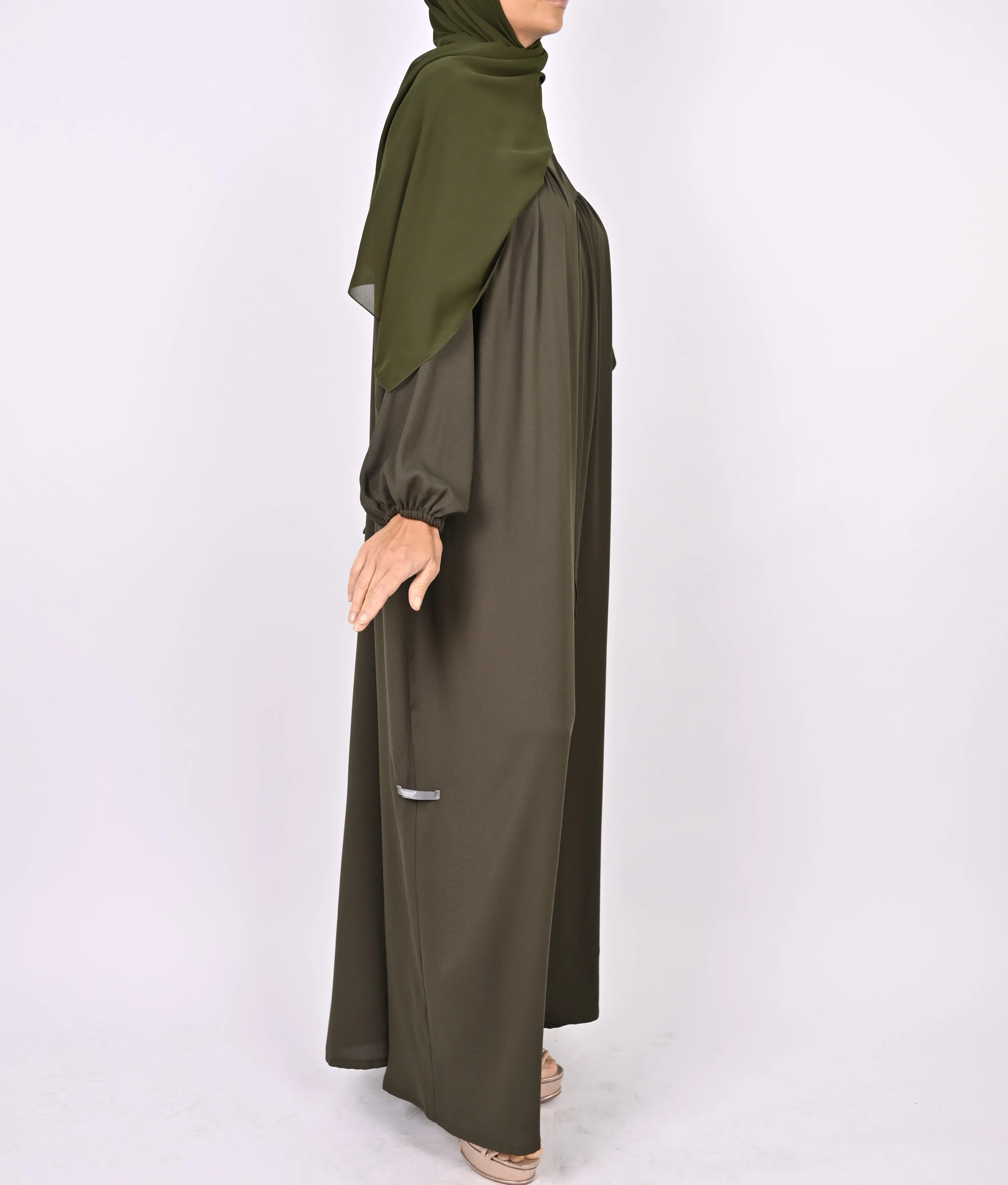 Turkish Style Abaya With Pleats - Green