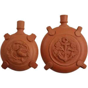 Two Vintage Italian Terracotta Pottery Souvenir Canteens / Pilgrim Flasks