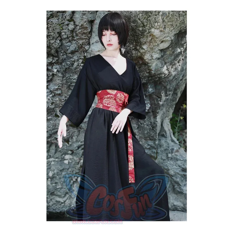 V-neck Cool Slit Kimono Improved Black Dress