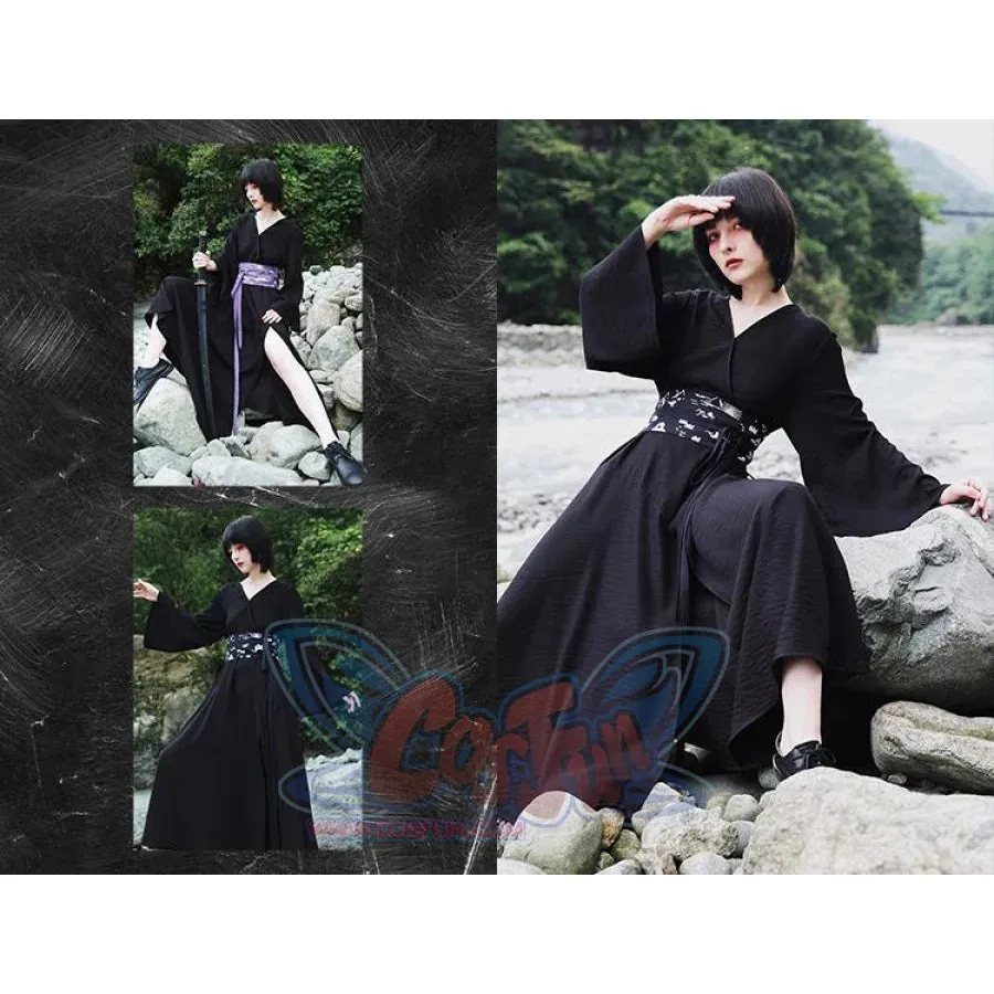 V-neck Cool Slit Kimono Improved Black Dress