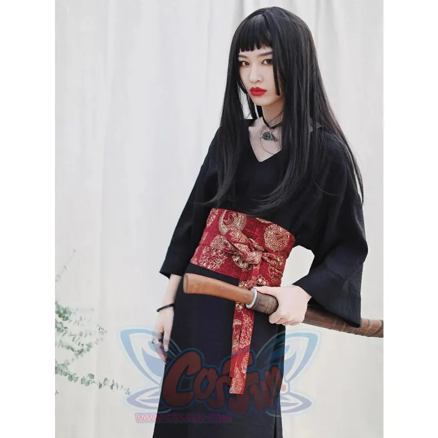 V-neck Cool Slit Kimono Improved Black Dress