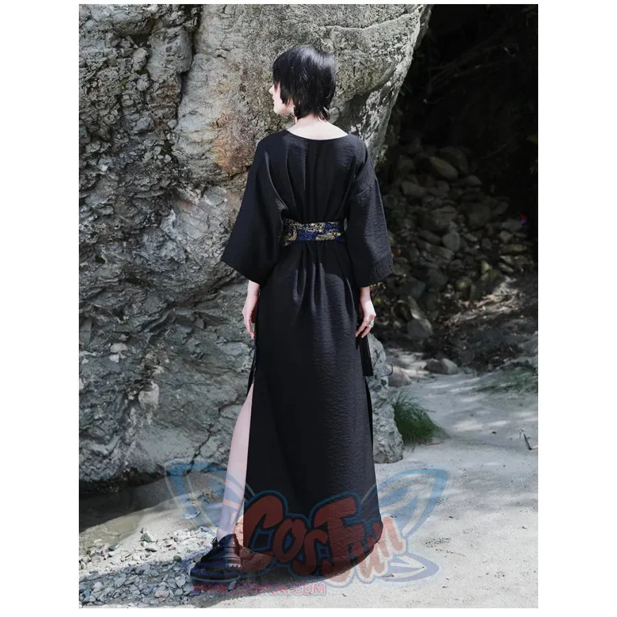 V-neck Cool Slit Kimono Improved Black Dress