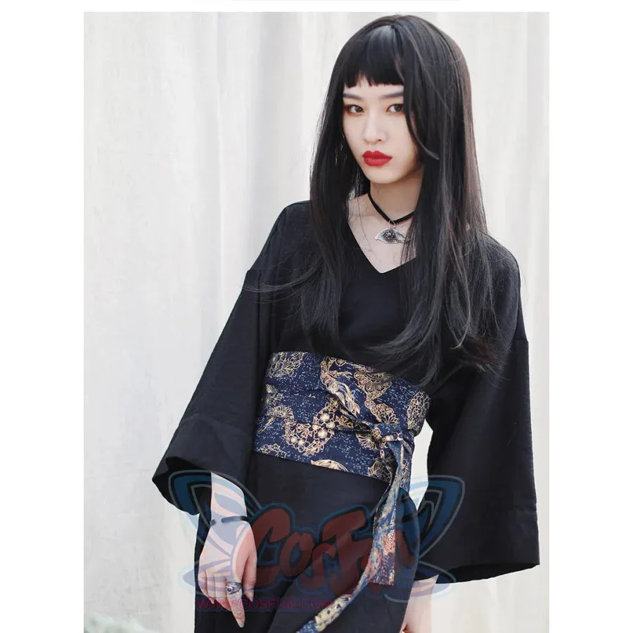 V-neck Cool Slit Kimono Improved Black Dress