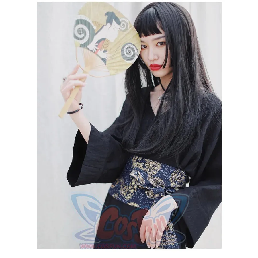 V-neck Cool Slit Kimono Improved Black Dress