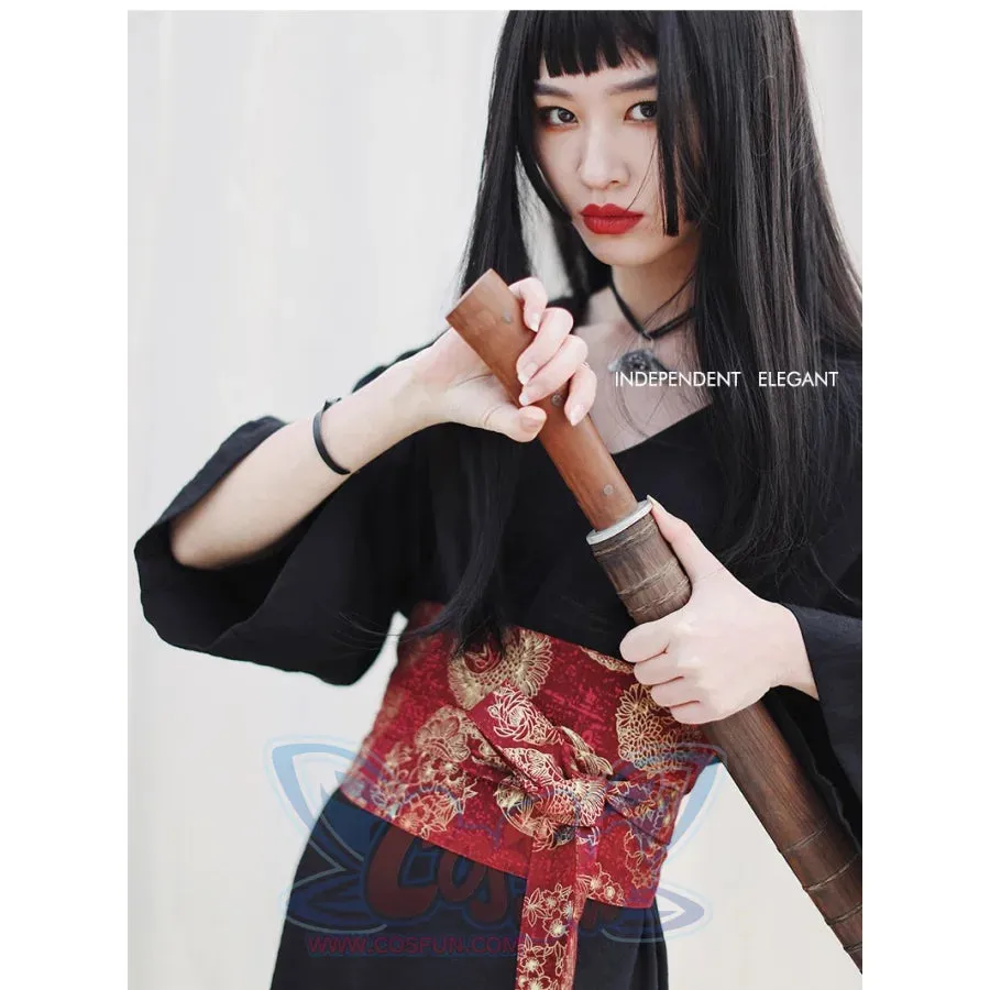 V-neck Cool Slit Kimono Improved Black Dress
