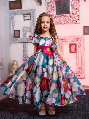 Vibrant Hue Green Twirl Gown for Girls