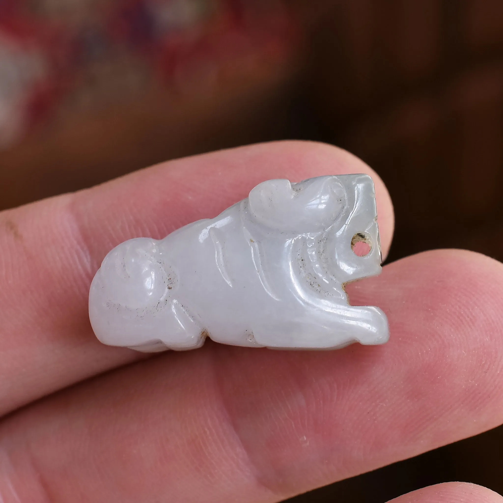 Victorian Carved Mutton Fat Jade Guard Dog Pendant