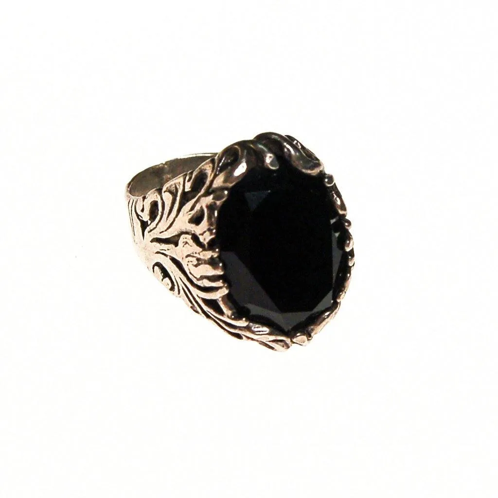 Victorian Gothic Black Glass Signet Ring