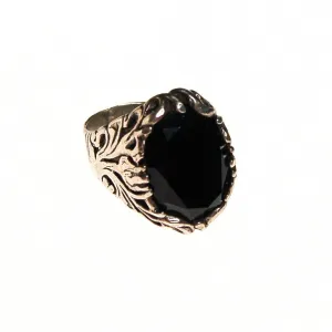 Victorian Gothic Black Glass Signet Ring