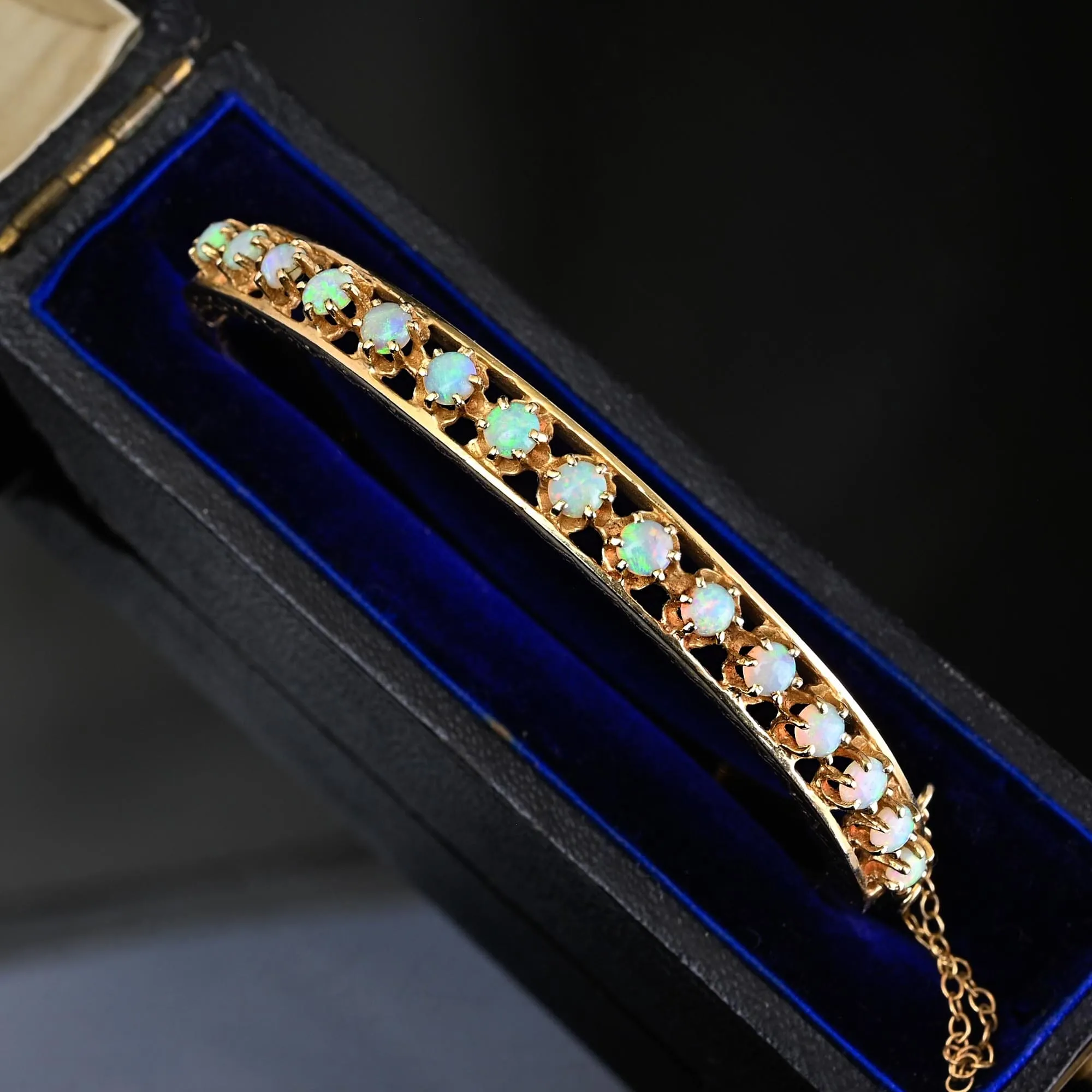 Victorian Revival 14K Gold Opal Bangle Bracelet