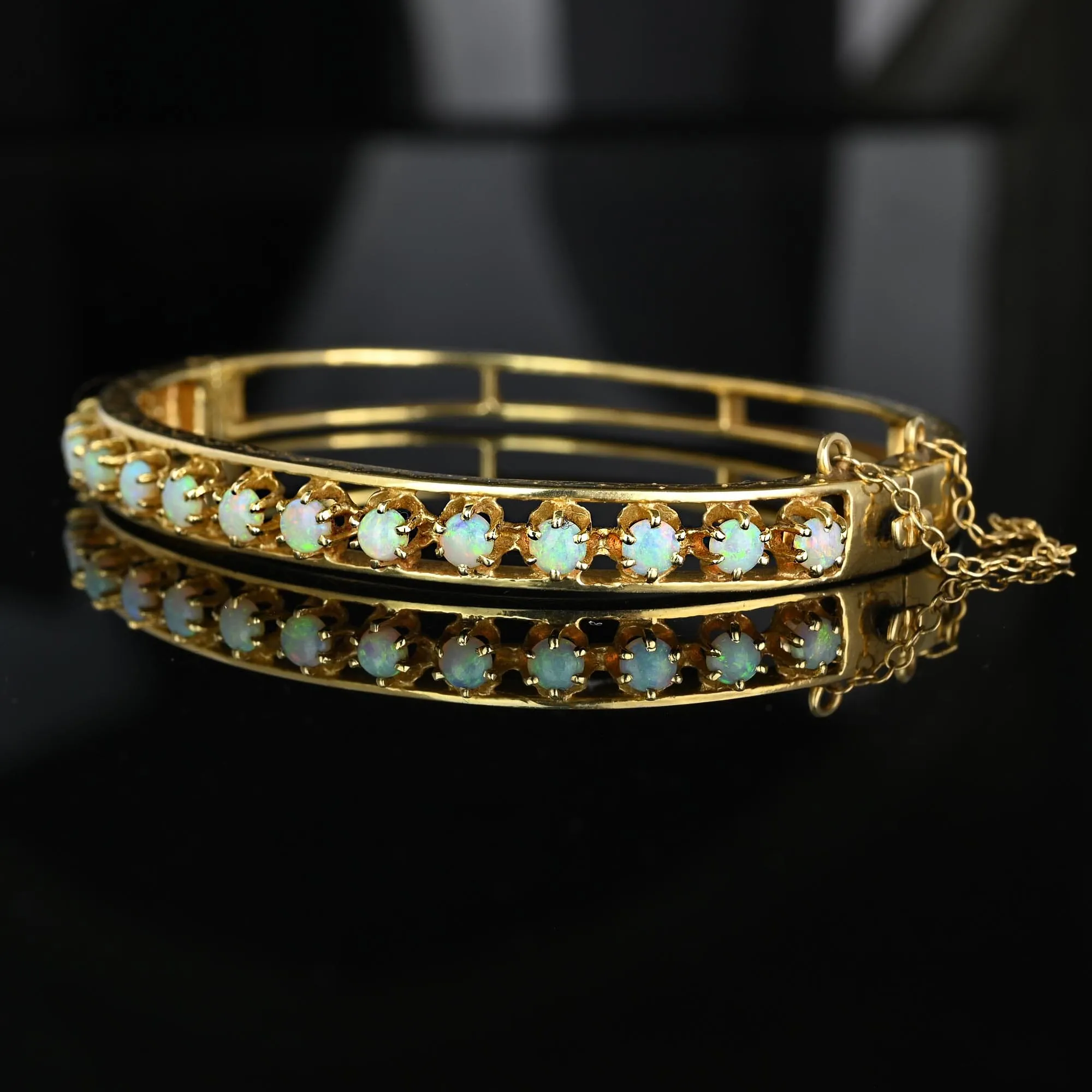 Victorian Revival 14K Gold Opal Bangle Bracelet