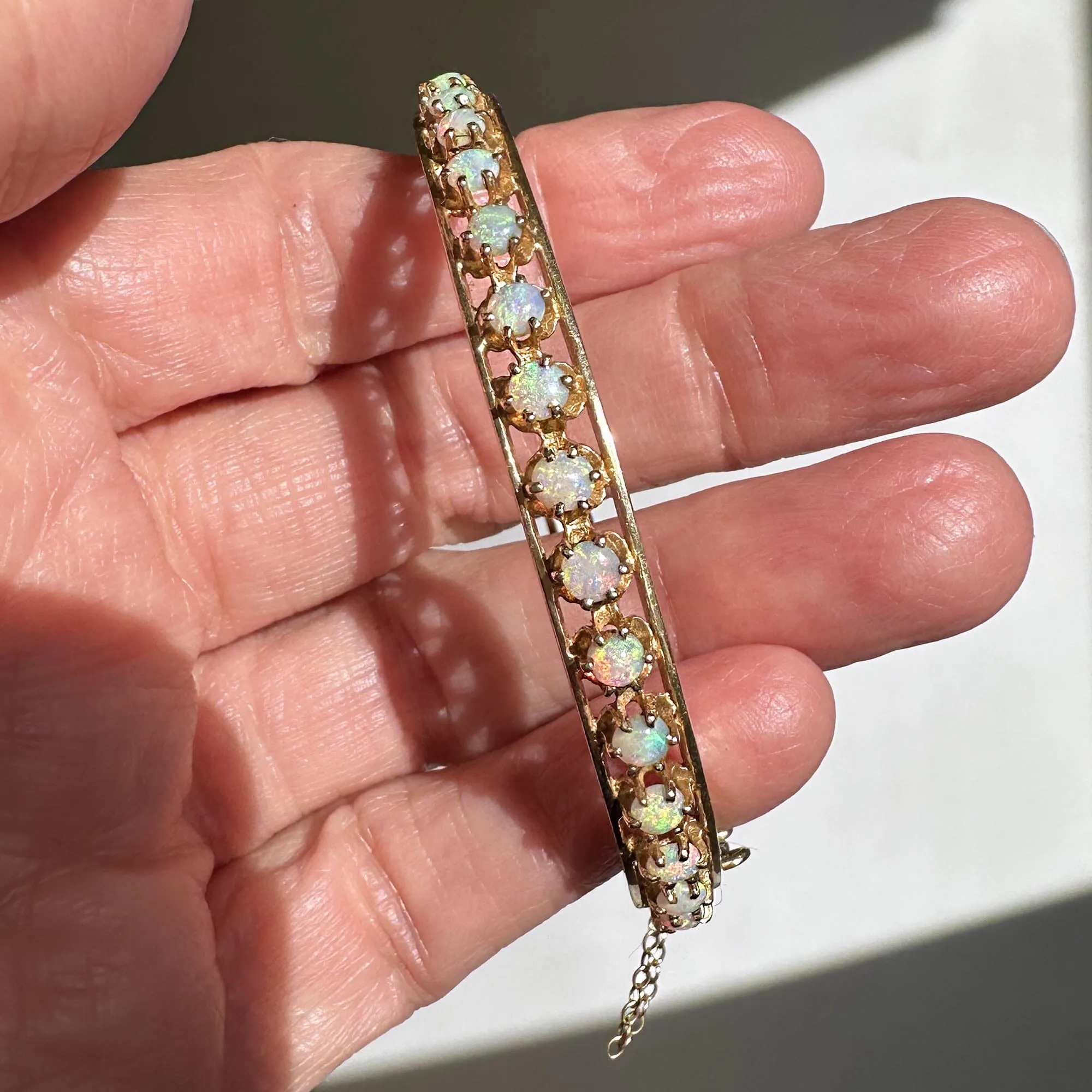 Victorian Revival 14K Gold Opal Bangle Bracelet