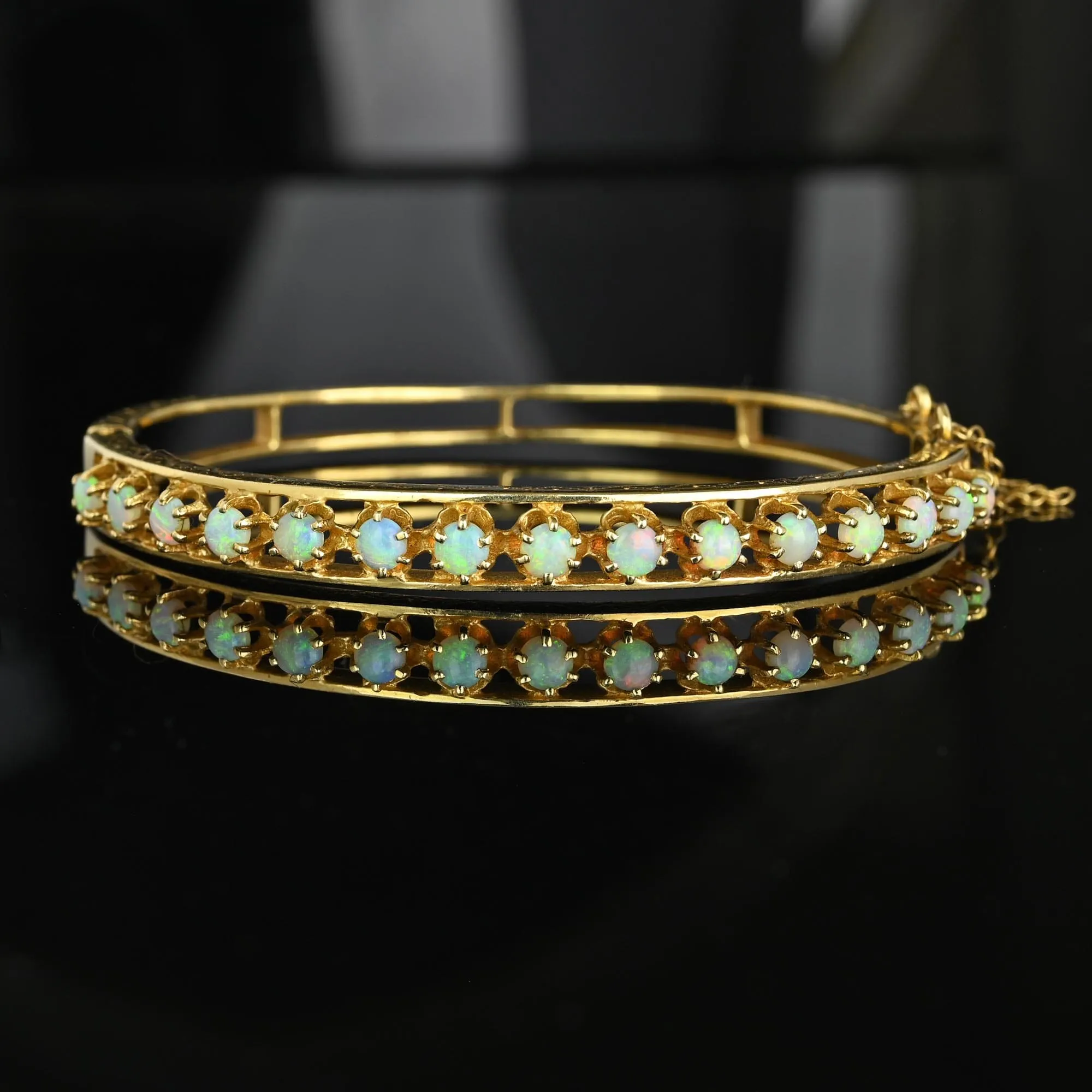 Victorian Revival 14K Gold Opal Bangle Bracelet