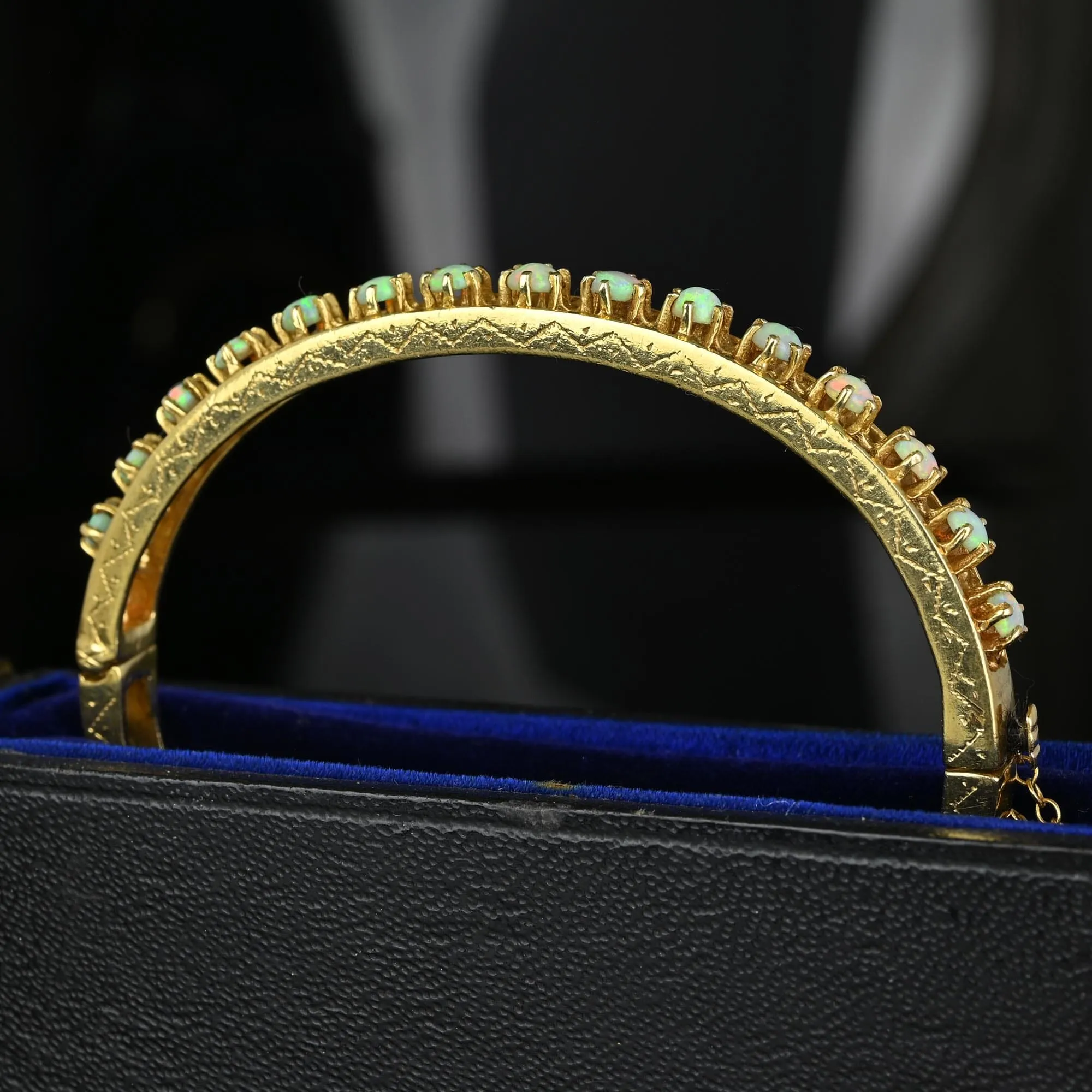Victorian Revival 14K Gold Opal Bangle Bracelet