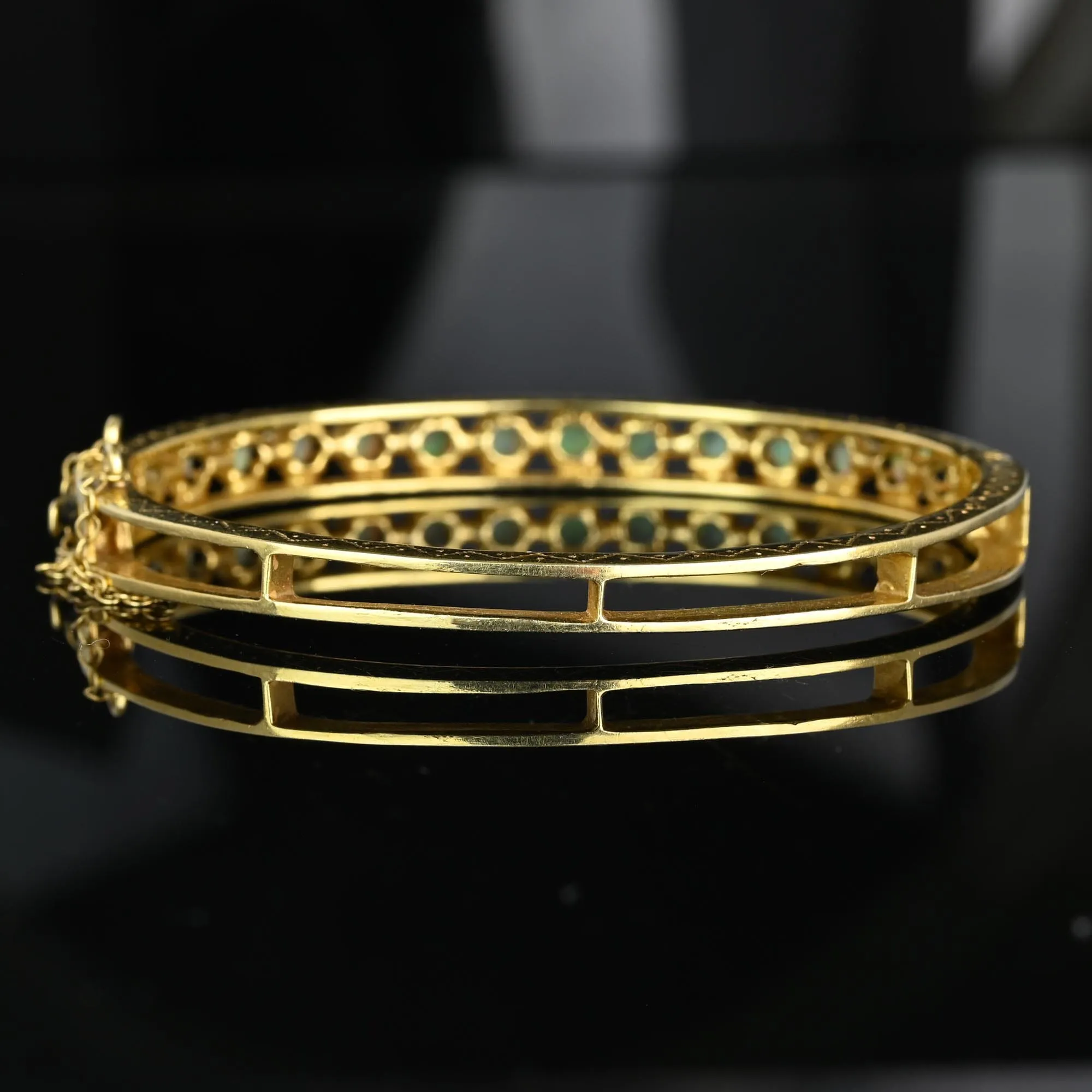 Victorian Revival 14K Gold Opal Bangle Bracelet