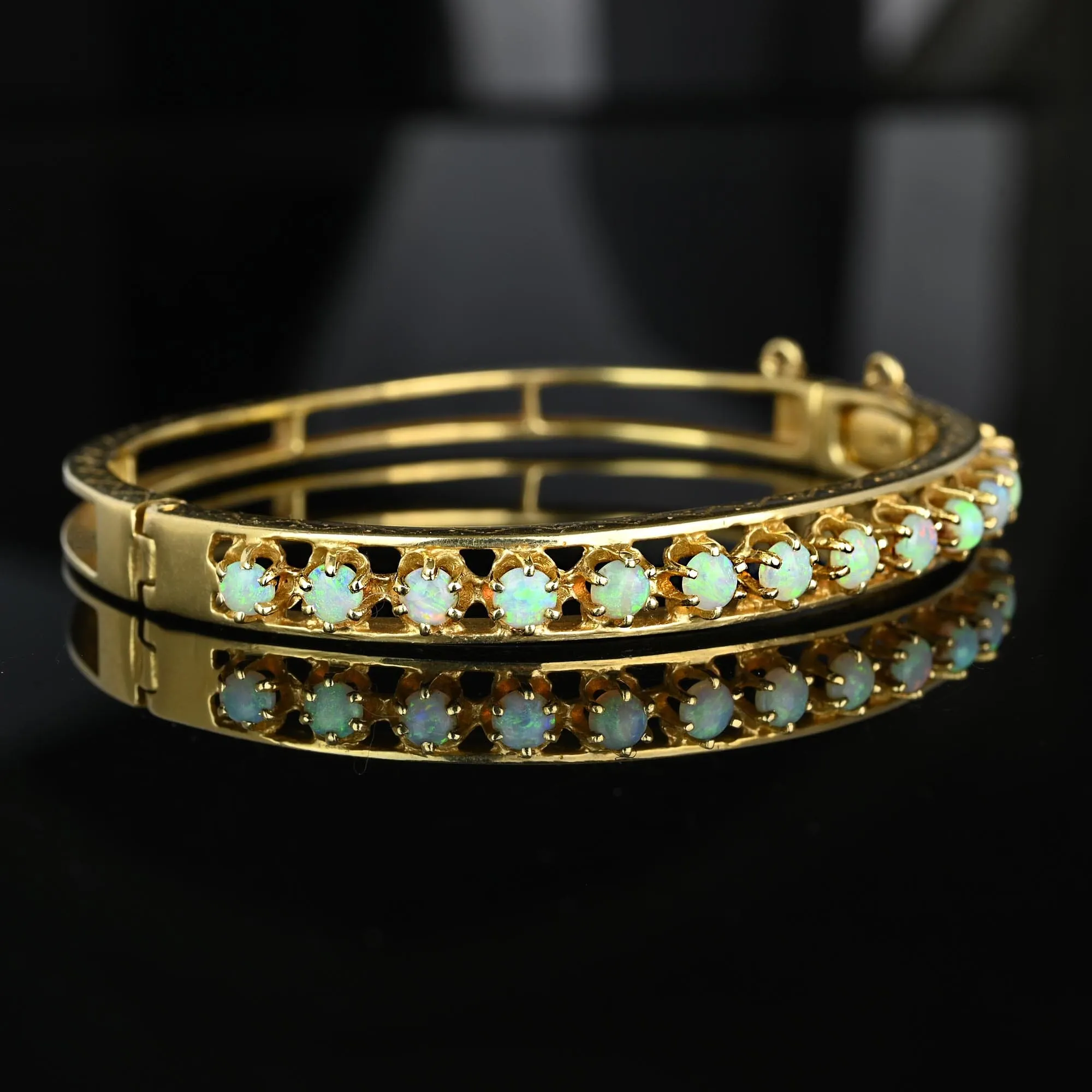 Victorian Revival 14K Gold Opal Bangle Bracelet