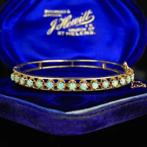 Victorian Revival 14K Gold Opal Bangle Bracelet