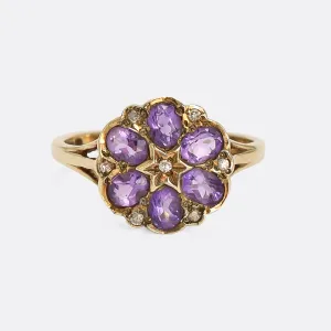 Victorian Revival Amethyst & Diamond Flower Cluster Ring