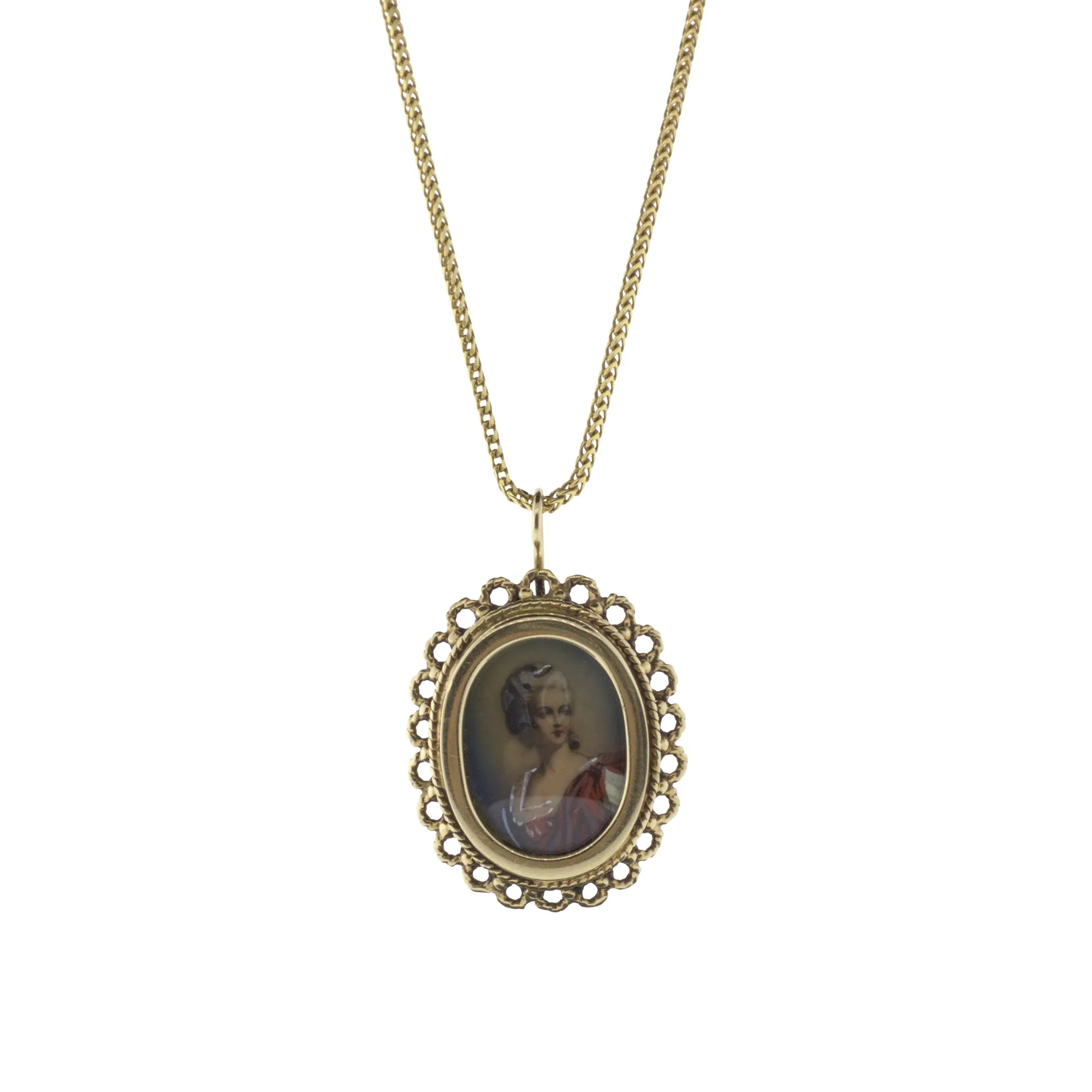 Victorian Revival Hand-Painted Cameo Portrait Pendant Necklace