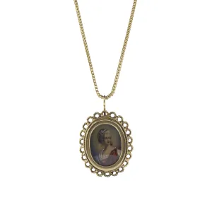 Victorian Revival Hand-Painted Cameo Portrait Pendant Necklace