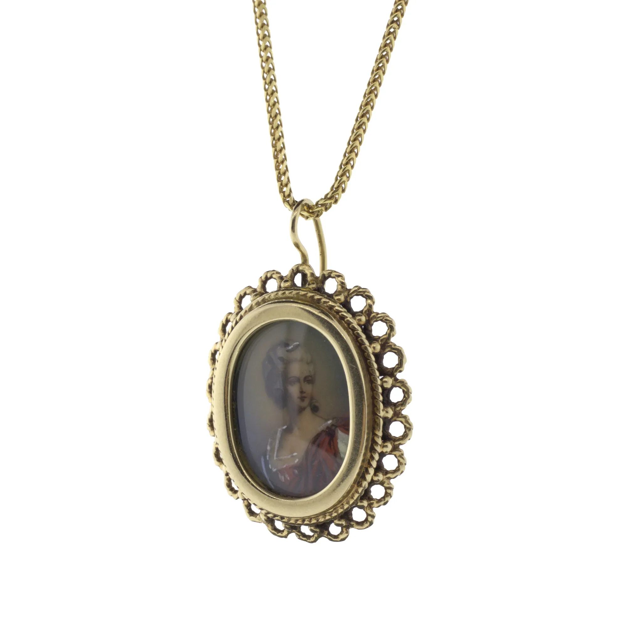 Victorian Revival Hand-Painted Cameo Portrait Pendant Necklace
