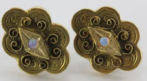 Vintage 14k Gold & Opal Victorian Revival Screw Back Earrings