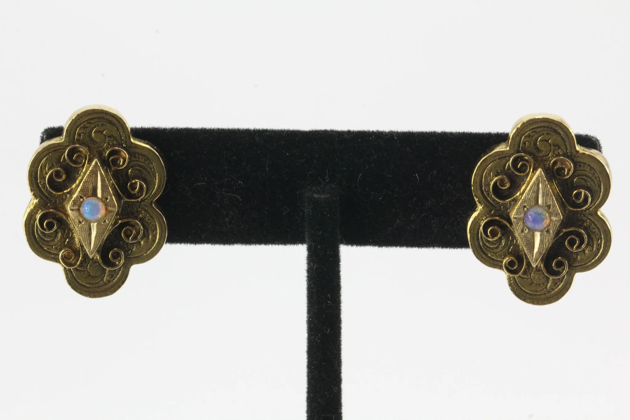 Vintage 14k Gold & Opal Victorian Revival Screw Back Earrings