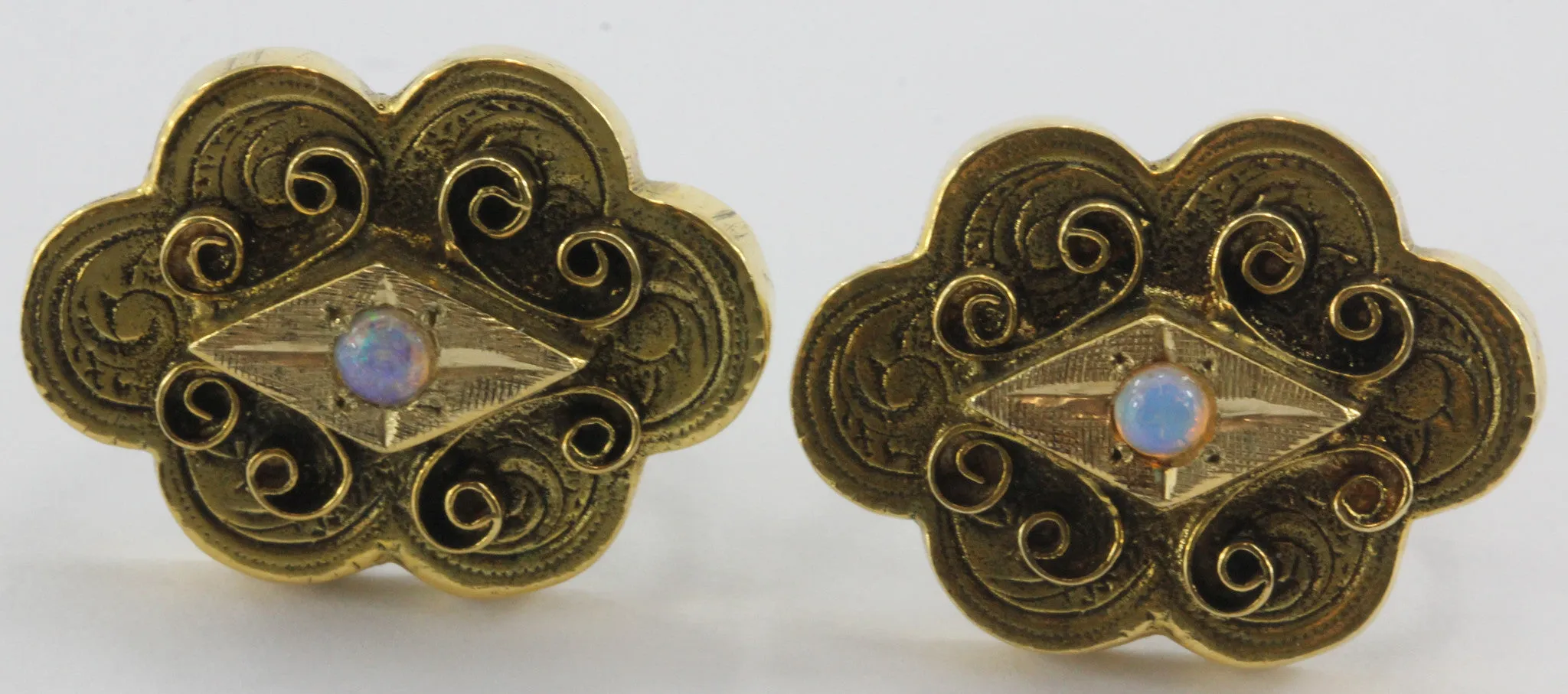 Vintage 14k Gold & Opal Victorian Revival Screw Back Earrings