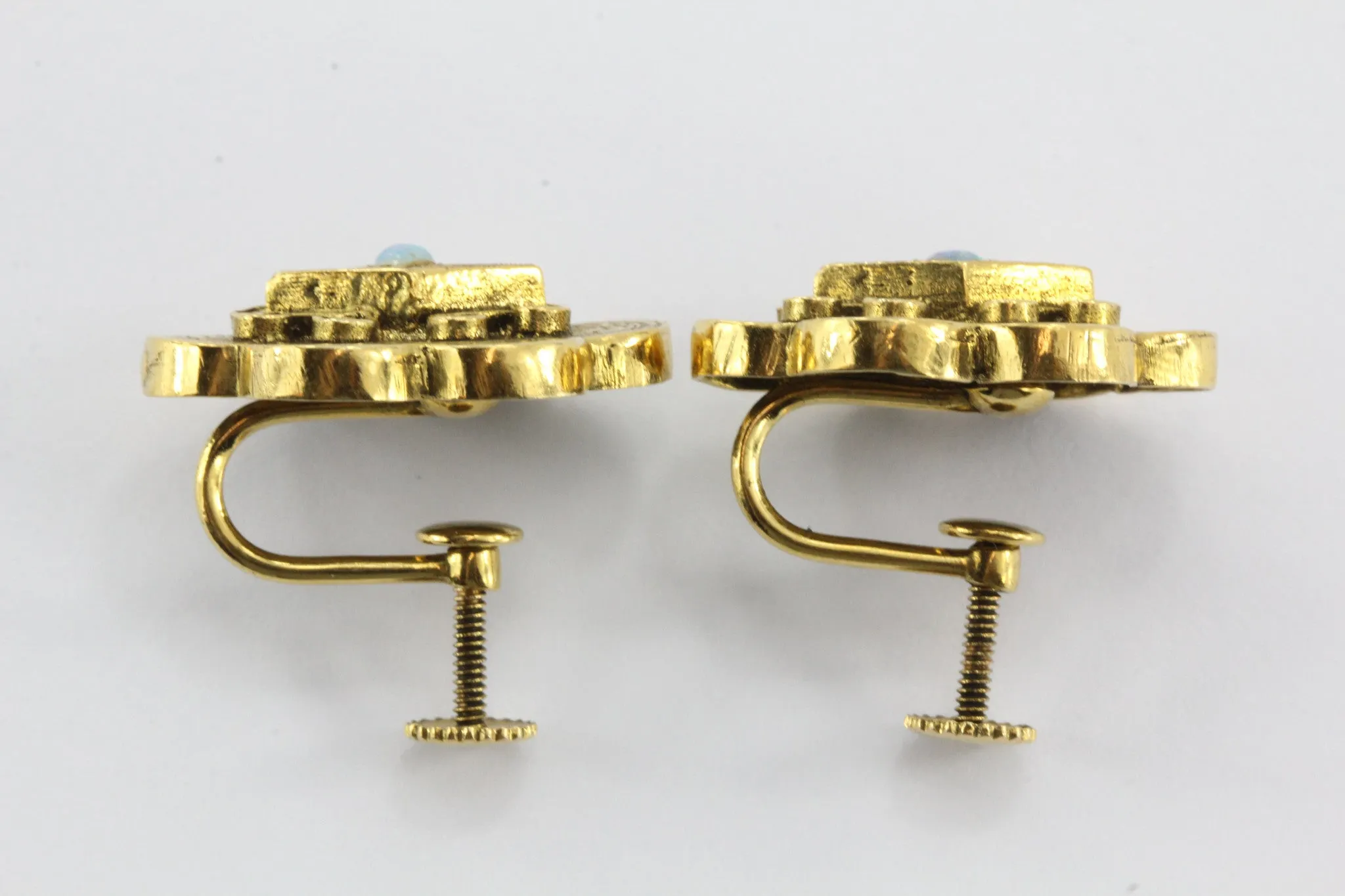 Vintage 14k Gold & Opal Victorian Revival Screw Back Earrings