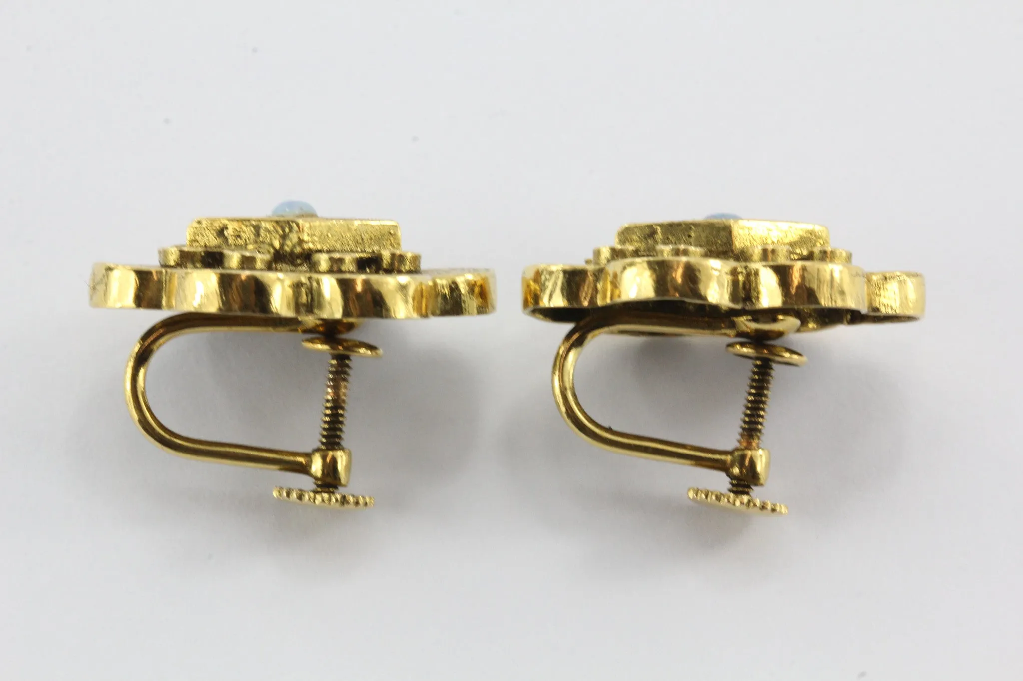 Vintage 14k Gold & Opal Victorian Revival Screw Back Earrings