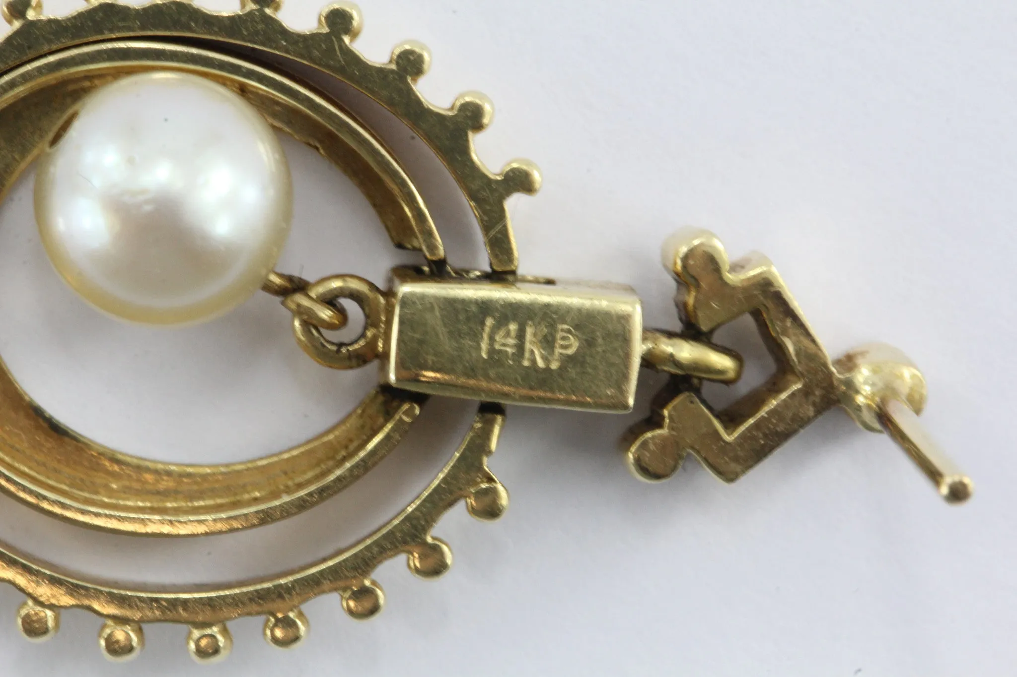 Vintage 14K Gold Enamel & Pearl Victorian Revival Earrings