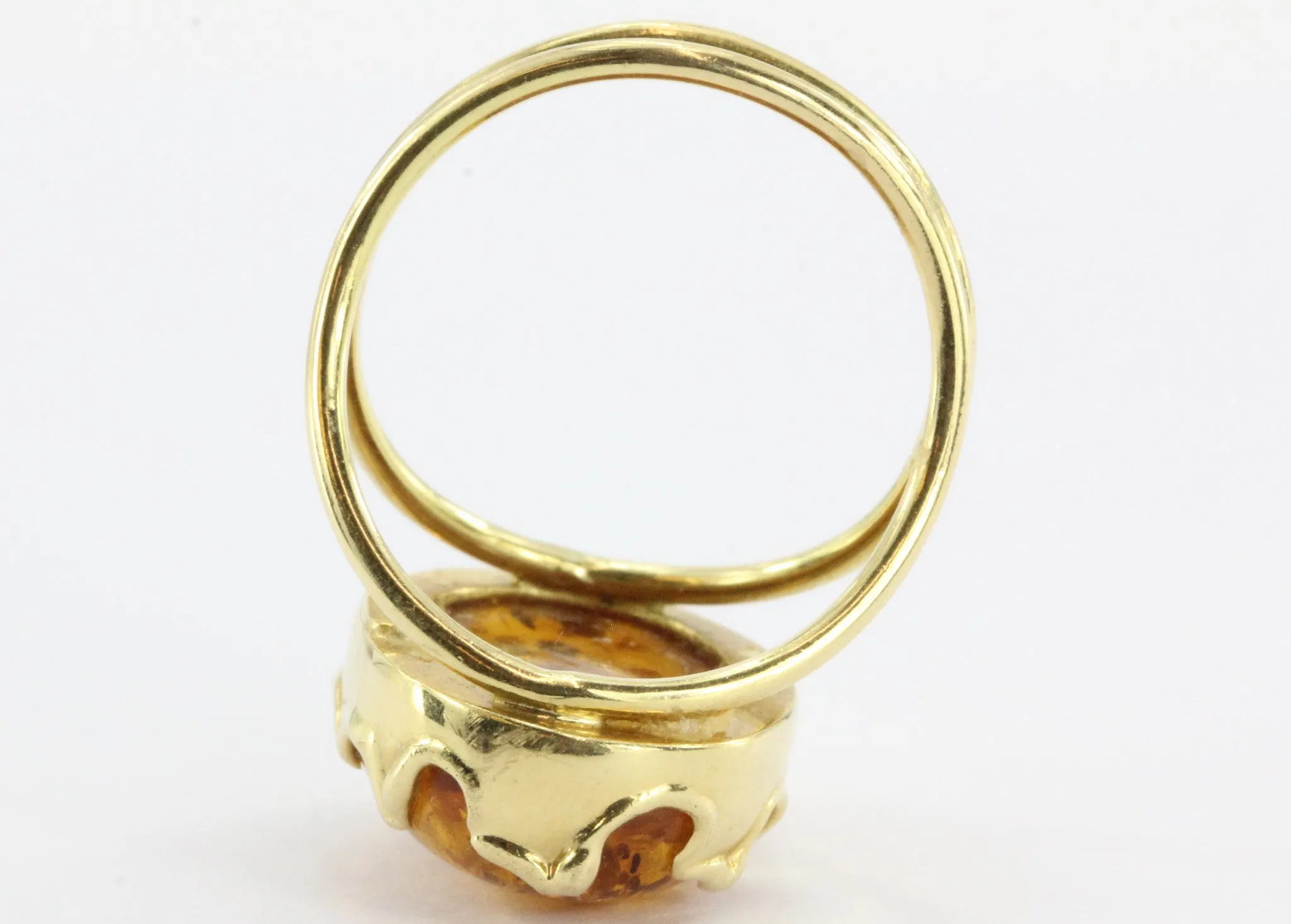 Vintage 18K Gold Amber Italian Gothic Revival Ring