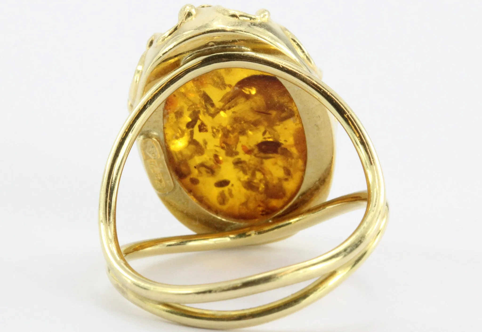 Vintage 18K Gold Amber Italian Gothic Revival Ring