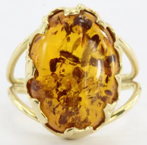 Vintage 18K Gold Amber Italian Gothic Revival Ring