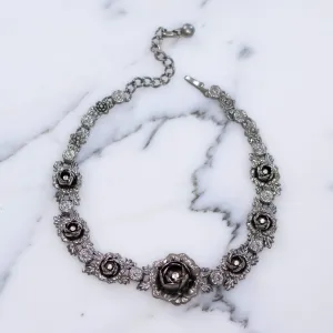 Vintage 1950s Victorian Gothic Revival Silver Rose Collar Necklace