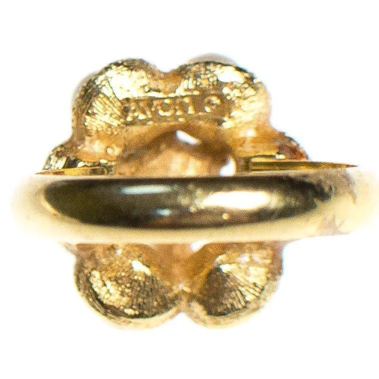 Vintage 1970s Avon Faux Pearl and Turquoise Bead Adjustable Cocktail Statement Ring