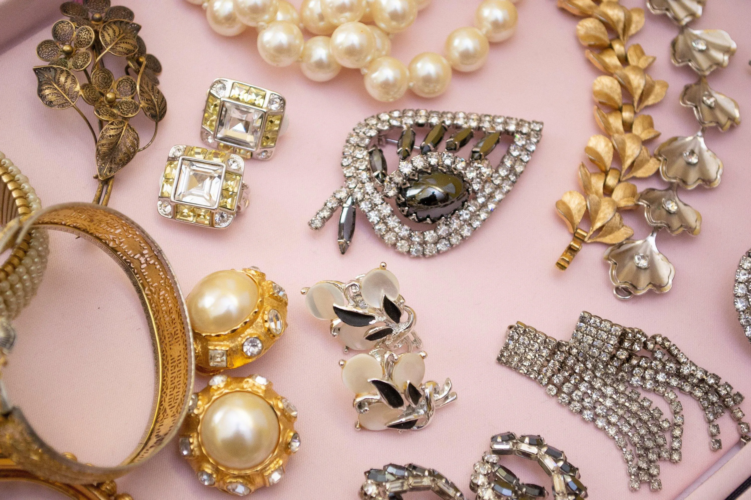 Vintage 1980s Etruscan Revival Pearl and Bezel Set Rhinestone Statement Earrings