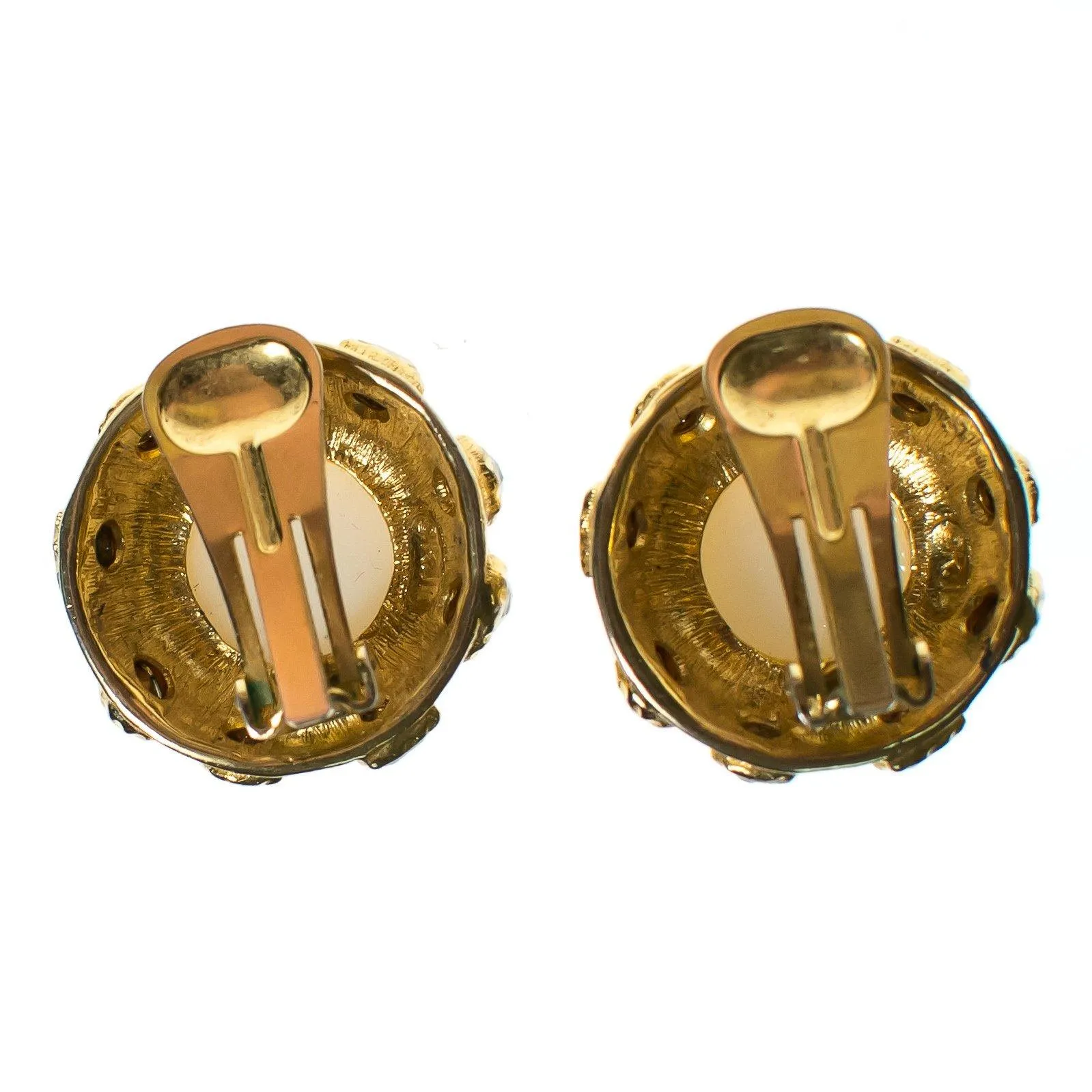 Vintage 1980s Etruscan Revival Pearl and Bezel Set Rhinestone Statement Earrings