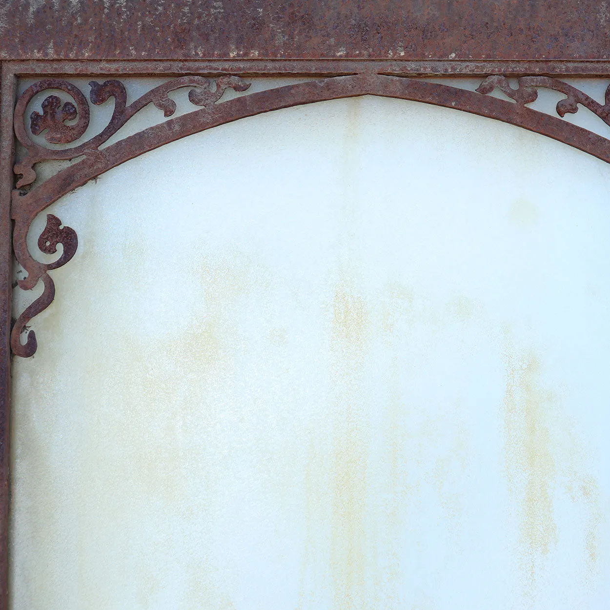 Vintage American Gothic Revival Hammered Iron, Copper and Glass Single Door