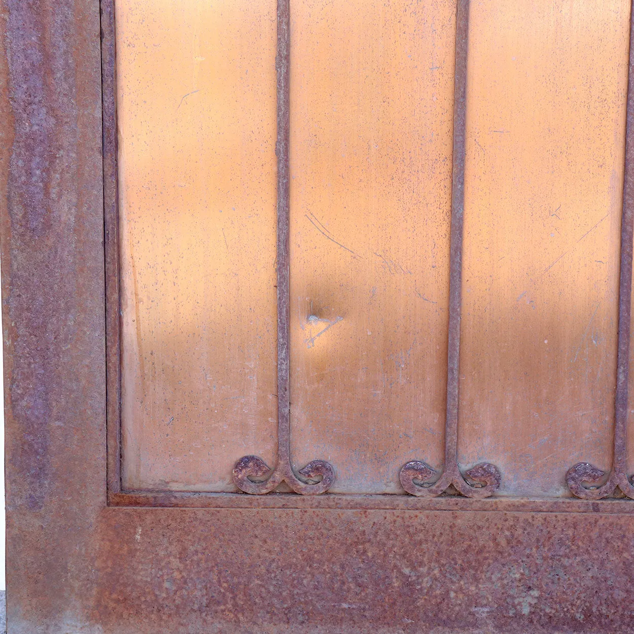 Vintage American Gothic Revival Hammered Iron, Copper and Glass Single Door