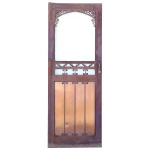 Vintage American Gothic Revival Hammered Iron, Copper and Glass Single Door