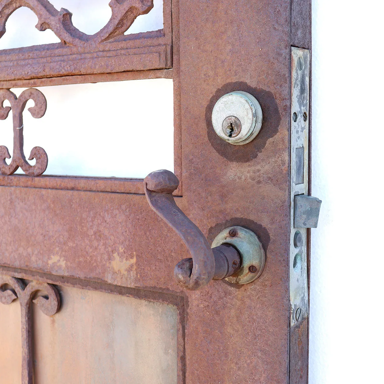 Vintage American Gothic Revival Hammered Iron, Copper Single Door